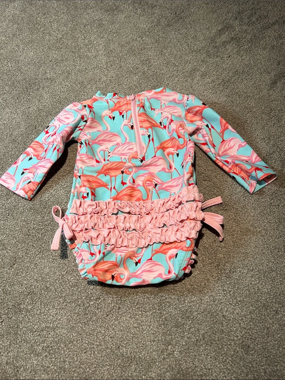 Ruffle Butts Pink Flamingo One-Piece Swimsuit - Aqua & Pink